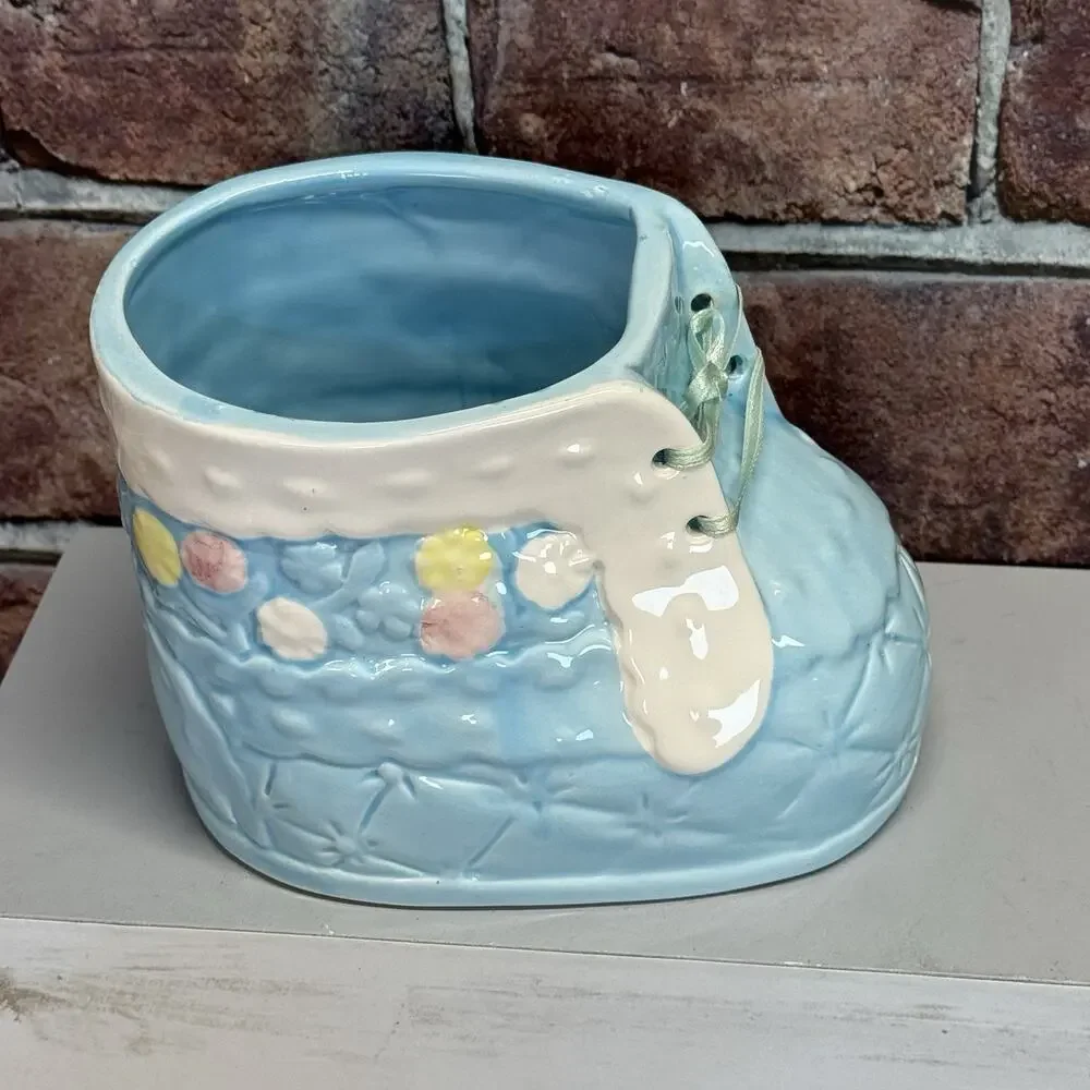 Vintage 1960s‎ Nancy Pew Giftwares Boy Baby Bootie Shoe Ceramic Planter w Laces